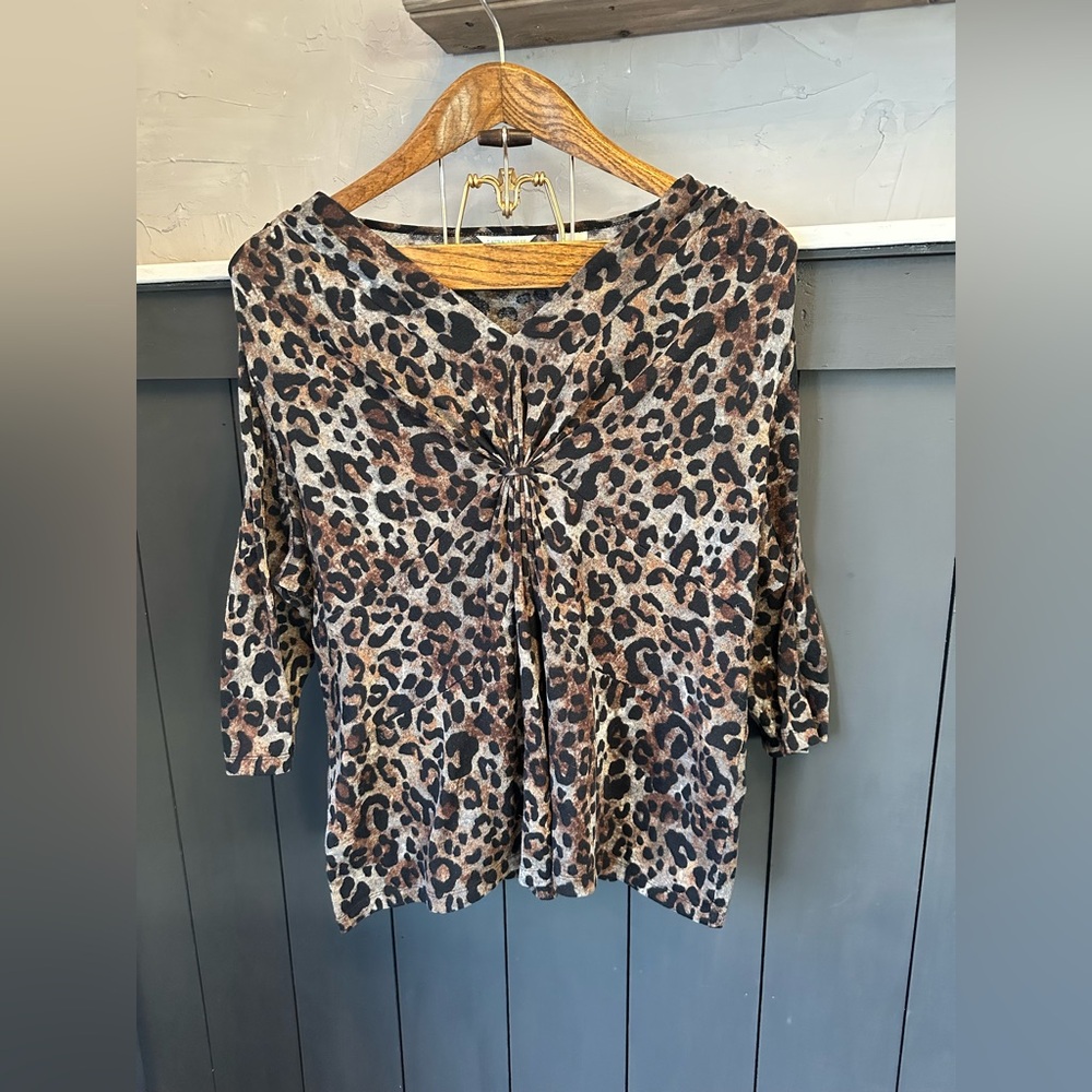 Laura Ashley Woman Chic‎ Tan Black Leopard Print Top 2X